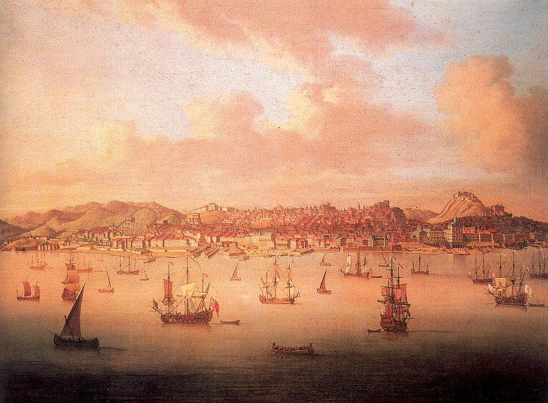 Monamy, Peter The British Fleet Sailing into Lisbon Harbor France oil painting art